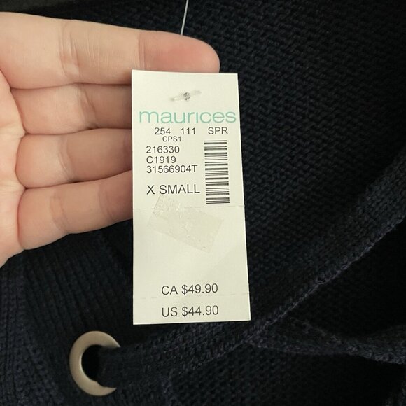 Maurices Women XS Navy Blue Preppy Coastal Relaxed Lace Up Collared Sweater NWT - Picture 9 of 12